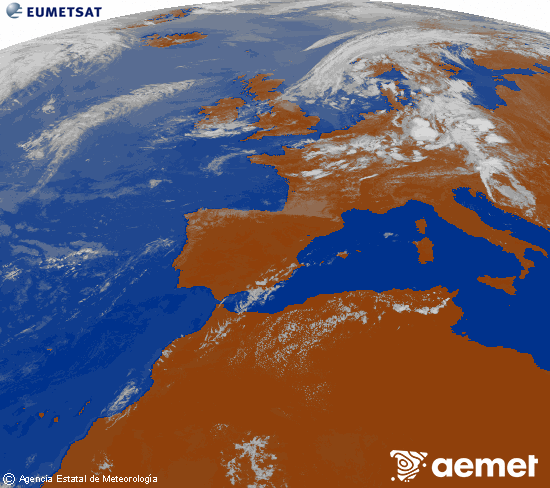 Imatge de la zona d'Europa i Nord d'�frica del canal infraroig del sat�l�lit Meteosat operacional en 0�N 0�W, processada per a donar-li color.&nbsp;divendres, 17 de juliol  2026 15:00