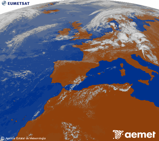 Imatge de la zona d'Europa i Nord d'�frica del canal infraroig del sat�l�lit Meteosat operacional en 0�N 0�W, processada per a donar-li color.&nbsp;divendres, 17 de juliol  2026 16:00
