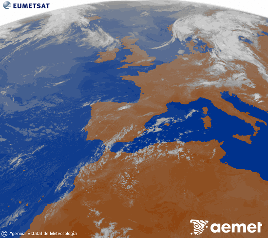 Imagen de la zona de Europa y Norte de �frica del canal infrarrojo del sat�lite Meteosat operacional en 0�N 0�W, procesada para darle color.&nbsp;s�bado, 18 julio 2026 a las 05:00