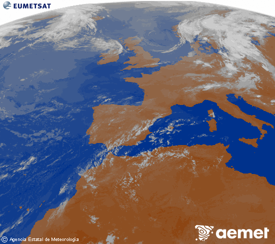 Imagen de la zona de Europa y Norte de �frica del canal infrarrojo del sat�lite Meteosat operacional en 0�N 0�W, procesada para darle color.&nbsp;s�bado, 18 julio 2026 a las 07:00
