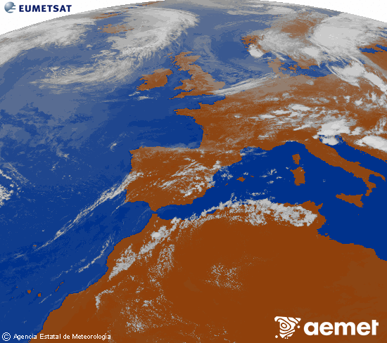 Imagen de la zona de Europa y Norte de �frica del canal infrarrojo del sat�lite Meteosat operacional en 0�N 0�W, procesada para darle color.&nbsp;Saturday, 18 July  2026 17:00