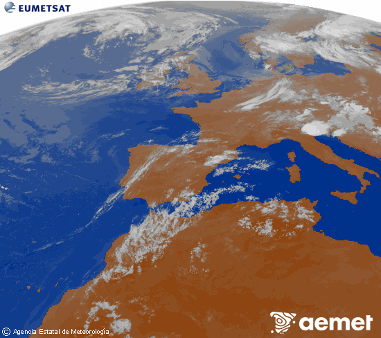 Imagen de la zona de Europa y Norte de �frica del canal infrarrojo del sat�lite Meteosat operacional en 0�N 0�W, procesada para darle color.&nbsp;diumenge, 19 de juliol  2026 01:00