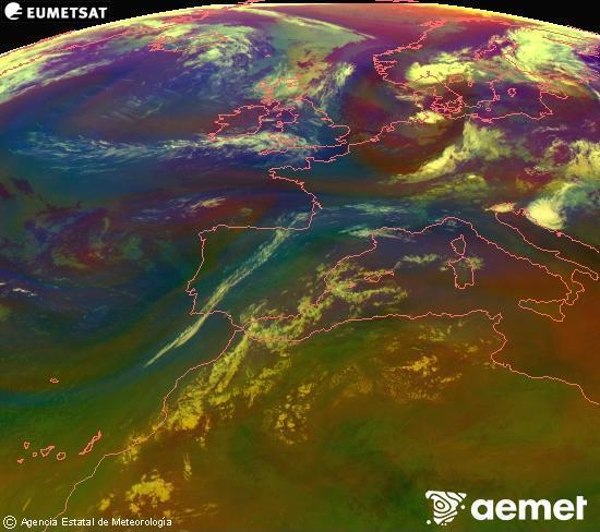 RGB composition where several channels of satellite Meteosat operational in 0� N 0� W are mixed, providing air mass and cloudiness features.&nbsp;Sunday, 19 July  2026 06:00