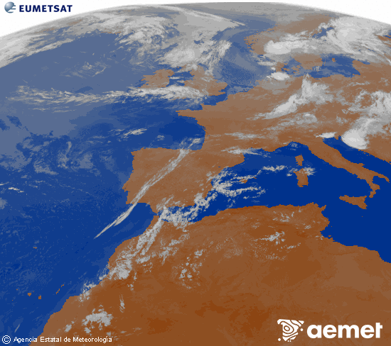 Imagen de la zona de Europa y Norte de �frica del canal infrarrojo del sat�lite Meteosat operacional en 0�N 0�W, procesada para darle color.&nbsp;diumenge, 19 de juliol  2026 06:00