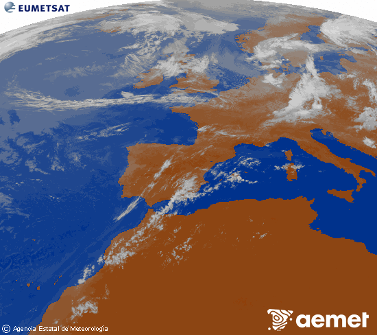Imagen de la zona de Europa y Norte de �frica del canal infrarrojo del sat�lite Meteosat operacional en 0�N 0�W, procesada para darle color.&nbsp;Sunday, 19 July  2026 10:00