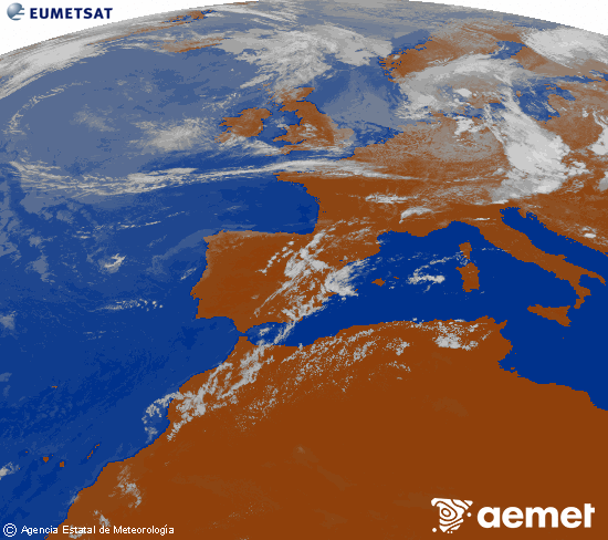 Imagen de la zona de Europa y Norte de �frica del canal infrarrojo del sat�lite Meteosat operacional en 0�N 0�W, procesada para darle color.&nbsp;dimanche, 19 juillet  2026 15:00