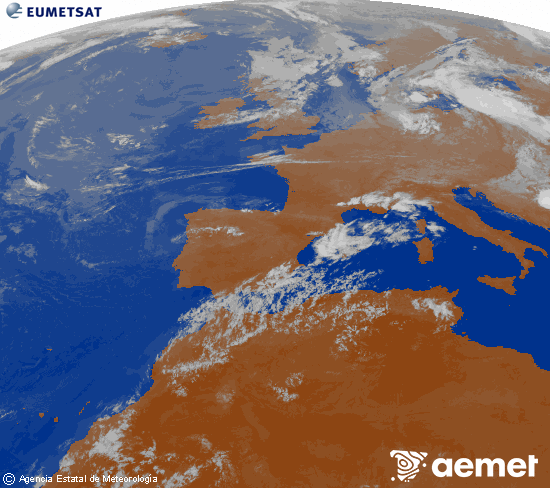 Imagen de la zona de Europa y Norte de �frica del canal infrarrojo del sat�lite Meteosat operacional en 0�N 0�W, procesada para darle color.&nbsp;lundi, 20 juillet  2026 00:00