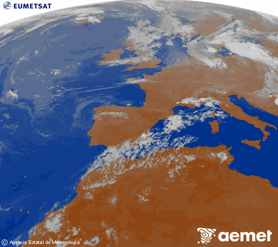Imagen de la zona de Europa y Norte de �frica del canal infrarrojo del sat�lite Meteosat operacional en 0�N 0�W, procesada para darle color.&nbsp;dilluns, 20 de juliol  2026 01:00