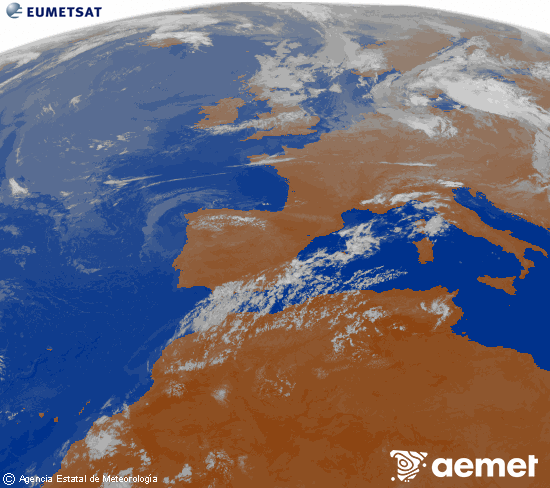 Imagen de la zona de Europa y Norte de �frica del canal infrarrojo del sat�lite Meteosat operacional en 0�N 0�W, procesada para darle color.&nbsp;dilluns, 20 de juliol  2026 02:00