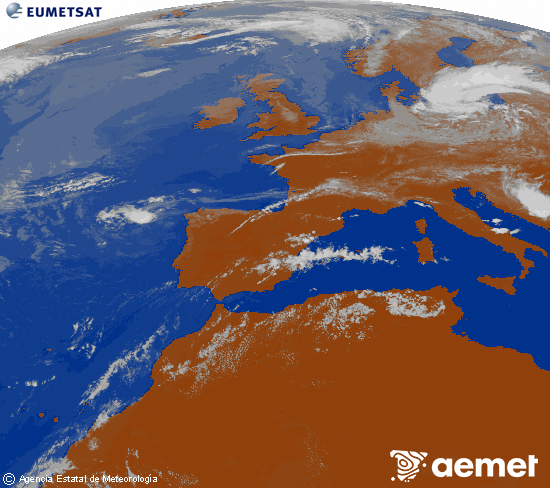 Imagen de la zona de Europa y Norte de �frica del canal infrarrojo del sat�lite Meteosat operacional en 0�N 0�W, procesada para darle color.&nbsp;lundi, 20 juillet  2026 16:00