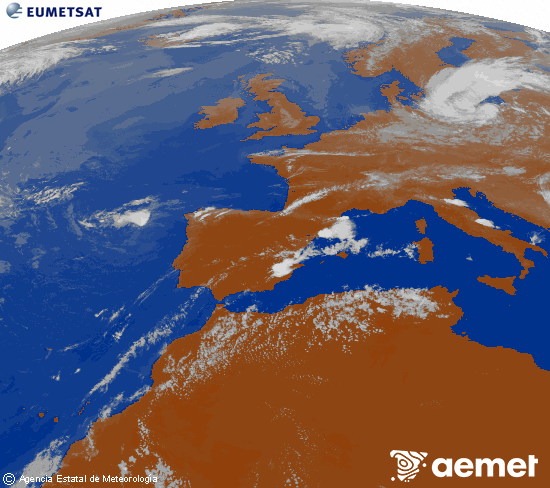 Imagen de la zona de Europa y Norte de �frica del canal infrarrojo del sat�lite Meteosat operacional en 0�N 0�W, procesada para darle color.&nbsp;lundi, 20 juillet  2026 19:00