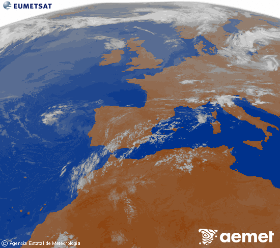Imagen de la zona de Europa y Norte de �frica del canal infrarrojo del sat�lite Meteosat operacional en 0�N 0�W, procesada para darle color.&nbsp;asteartea, 2026ko uztailak 21, ordua: 05:00