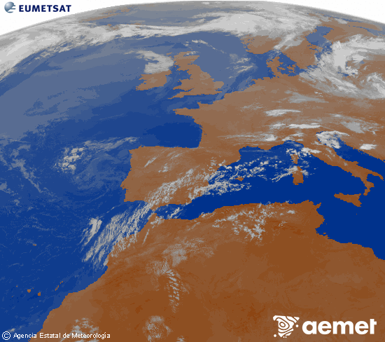 Imagen de la zona de Europa y Norte de �frica del canal infrarrojo del sat�lite Meteosat operacional en 0�N 0�W, procesada para darle color.&nbsp;asteartea, 2026ko uztailak 21, ordua: 07:00