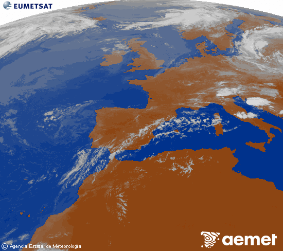 Imagen de la zona de Europa y Norte de �frica del canal infrarrojo del sat�lite Meteosat operacional en 0�N 0�W, procesada para darle color.&nbsp;asteartea, 2026ko uztailak 21, ordua: 10:00