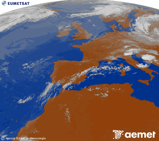Imagen de la zona de Europa y Norte de �frica del canal infrarrojo del sat�lite Meteosat operacional en 0�N 0�W, procesada para darle color.&nbsp;asteartea, 2026ko uztailak 21, ordua: 11:00