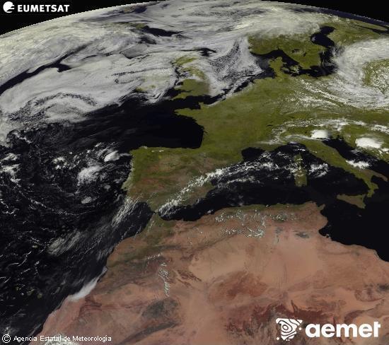Esta imagen se genera utilizando informaci�n de los canales visibles del sat�lite METEOSAT perteneciente a la segunda generaci�n de sat�lites Meteosat (MSG). Por ese motivo, s�lo hay informaci�n en la zona iluminada por el sol. Adem�s, los canales han sido normalizados para que el brillo no dependa de la posici�n del sol.&nbsp;mardi, 21 juillet  2026 12:00