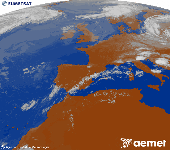 Imagen de la zona de Europa y Norte de �frica del canal infrarrojo del sat�lite Meteosat operacional en 0�N 0�W, procesada para darle color.&nbsp;asteartea, 2026ko uztailak 21, ordua: 12:00