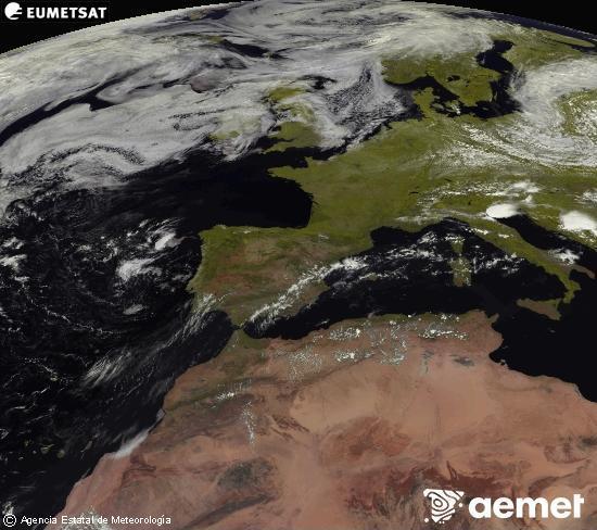 Esta imagen se genera utilizando informaci�n de los canales visibles del sat�lite METEOSAT perteneciente a la segunda generaci�n de sat�lites Meteosat (MSG). Por ese motivo, s�lo hay informaci�n en la zona iluminada por el sol. Adem�s, los canales han sido normalizados para que el brillo no dependa de la posici�n del sol.&nbsp;mardi, 21 juillet  2026 13:00