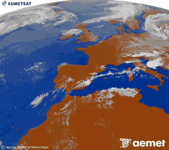 Imagen de la zona de Europa y Norte de �frica del canal infrarrojo del sat�lite Meteosat operacional en 0�N 0�W, procesada para darle color.&nbsp;mardi, 21 juillet  2026 16:00