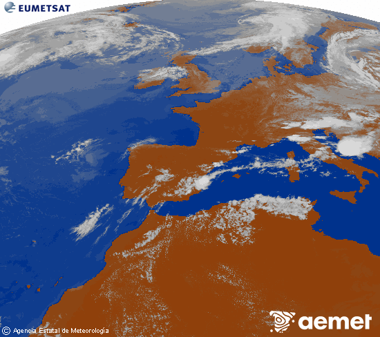 Imagen de la zona de Europa y Norte de �frica del canal infrarrojo del sat�lite Meteosat operacional en 0�N 0�W, procesada para darle color.&nbsp;mardi, 21 juillet  2026 17:00