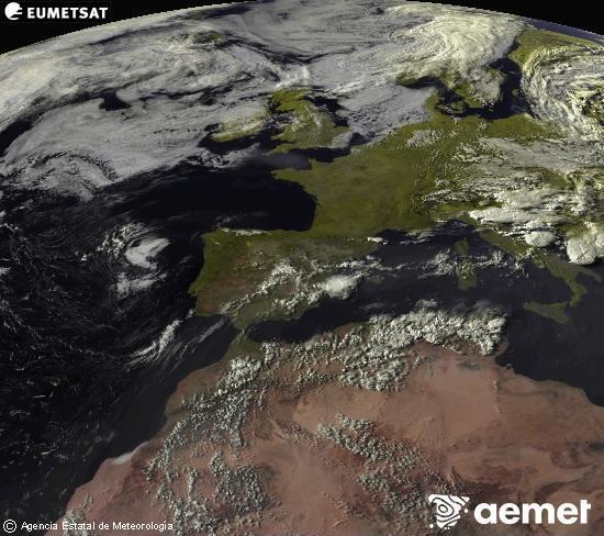 Esta imagen se genera utilizando informaci�n de los canales visibles del sat�lite METEOSAT perteneciente a la segunda generaci�n de sat�lites Meteosat (MSG). Por ese motivo, s�lo hay informaci�n en la zona iluminada por el sol. Adem�s, los canales han sido normalizados para que el brillo no dependa de la posici�n del sol.&nbsp;mardi, 21 juillet  2026 19:00