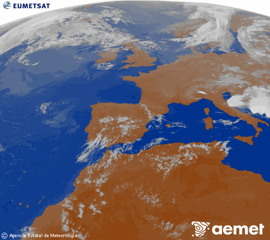 Imaxe da zona de Europa e Norte de �frica da canle infravermella do sat�lite Meteosat operacional en 0�N 0�W, procesada para darlle cor.&nbsp;m�rcores, 22 xullo  2026 01:00