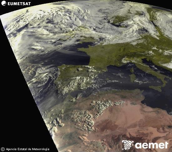 Esta imagen se genera utilizando informaci�n de los canales visibles del sat�lite METEOSAT perteneciente a la segunda generaci�n de sat�lites Meteosat (MSG). Por ese motivo, s�lo hay informaci�n en la zona iluminada por el sol. Adem�s, los canales han sido normalizados para que el brillo no dependa de la posici�n del sol.&nbsp;mercredi, 22 juillet  2026 08:00