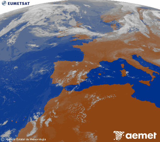 Imagen de la zona de Europa y Norte de �frica del canal infrarrojo del sat�lite Meteosat operacional en 0�N 0�W, procesada para darle color.&nbsp;mi�rcoles, 22 julio 2026 a las 09:00