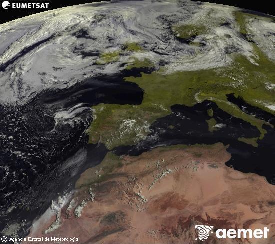 Esta imagen se genera utilizando informaci�n de los canales visibles del sat�lite METEOSAT perteneciente a la segunda generaci�n de sat�lites Meteosat (MSG). Por ese motivo, s�lo hay informaci�n en la zona iluminada por el sol. Adem�s, los canales han sido normalizados para que el brillo no dependa de la posici�n del sol.&nbsp;mi�rcoles, 22 julio 2026 a las 10:00