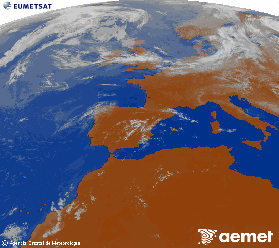 Imagen de la zona de Europa y Norte de �frica del canal infrarrojo del sat�lite Meteosat operacional en 0�N 0�W, procesada para darle color.&nbsp;mi�rcoles, 22 julio 2026 a las 11:00