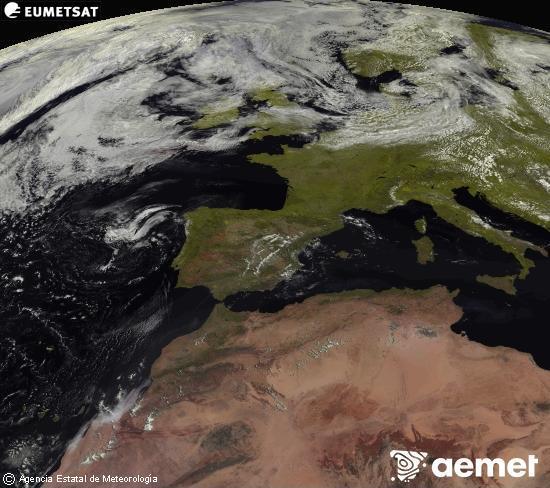Esta imagen se genera utilizando informaci�n de los canales visibles del sat�lite METEOSAT perteneciente a la segunda generaci�n de sat�lites Meteosat (MSG). Por ese motivo, s�lo hay informaci�n en la zona iluminada por el sol. Adem�s, los canales han sido normalizados para que el brillo no dependa de la posici�n del sol.&nbsp;mi�rcoles, 22 julio 2026 a las 12:00