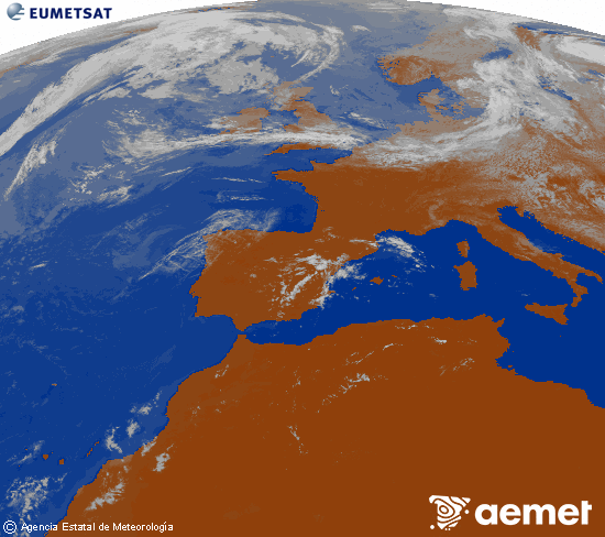 Imagen de la zona de Europa y Norte de �frica del canal infrarrojo del sat�lite Meteosat operacional en 0�N 0�W, procesada para darle color.&nbsp;asteazkena, 2026ko uztailak 22, ordua: 13:00