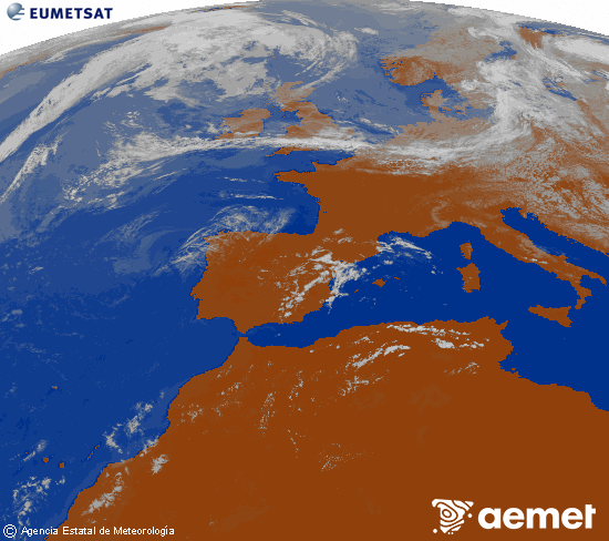Imagen de la zona de Europa y Norte de �frica del canal infrarrojo del sat�lite Meteosat operacional en 0�N 0�W, procesada para darle color.&nbsp;asteazkena, 2026ko uztailak 22, ordua: 14:00