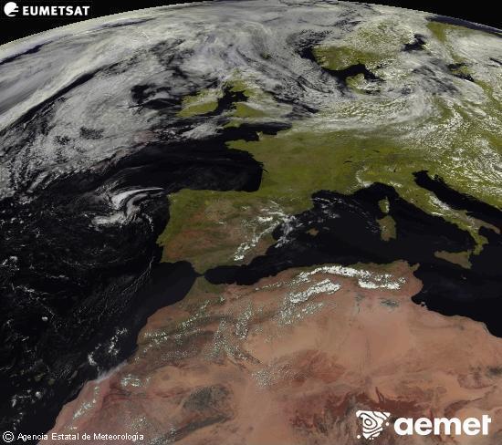 Esta imagen se genera utilizando informaci�n de los canales visibles del sat�lite METEOSAT perteneciente a la segunda generaci�n de sat�lites Meteosat (MSG). Por ese motivo, s�lo hay informaci�n en la zona iluminada por el sol. Adem�s, los canales han sido normalizados para que el brillo no dependa de la posici�n del sol.&nbsp;mi�rcoles, 22 julio 2026 a las 15:00