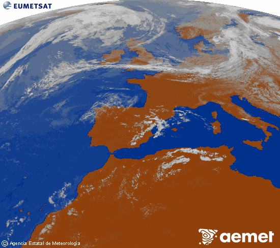 Imagen de la zona de Europa y Norte de �frica del canal infrarrojo del sat�lite Meteosat operacional en 0�N 0�W, procesada para darle color.&nbsp;Wednesday, 22 July  2026 15:00