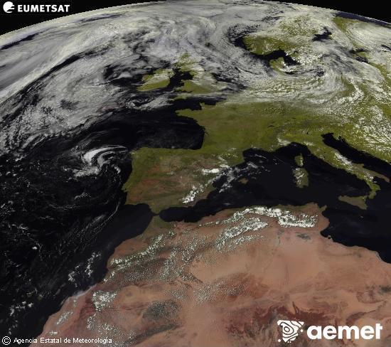 Esta imagen se genera utilizando informaci�n de los canales visibles del sat�lite METEOSAT perteneciente a la segunda generaci�n de sat�lites Meteosat (MSG). Por ese motivo, s�lo hay informaci�n en la zona iluminada por el sol. Adem�s, los canales han sido normalizados para que el brillo no dependa de la posici�n del sol.&nbsp;mi�rcoles, 22 julio 2026 a las 16:00