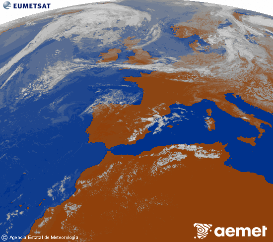 Imagen de la zona de Europa y Norte de �frica del canal infrarrojo del sat�lite Meteosat operacional en 0�N 0�W, procesada para darle color.&nbsp;Wednesday, 22 July  2026 16:00