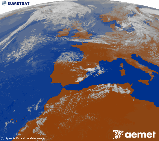 Imagen de la zona de Europa y Norte de �frica del canal infrarrojo del sat�lite Meteosat operacional en 0�N 0�W, procesada para darle color.&nbsp;dimecres, 22 de juliol  2026 18:00
