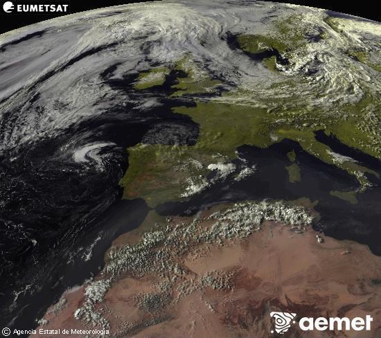 Esta imagen se genera utilizando informaci�n de los canales visibles del sat�lite METEOSAT perteneciente a la segunda generaci�n de sat�lites Meteosat (MSG). Por ese motivo, s�lo hay informaci�n en la zona iluminada por el sol. Adem�s, los canales han sido normalizados para que el brillo no dependa de la posici�n del sol.&nbsp;mi�rcoles, 22 julio 2026 a las 19:00