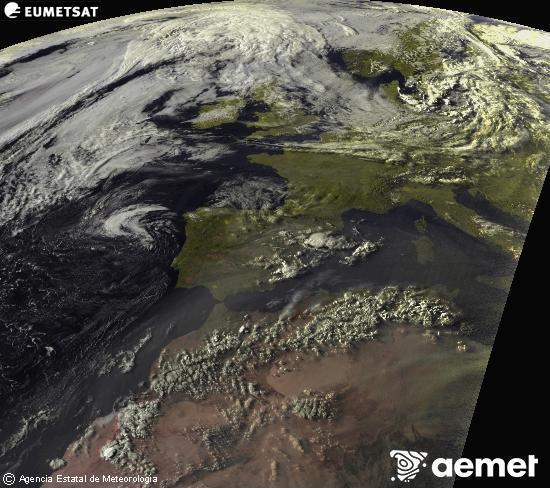 Esta imagen se genera utilizando informaci�n de los canales visibles del sat�lite METEOSAT perteneciente a la segunda generaci�n de sat�lites Meteosat (MSG). Por ese motivo, s�lo hay informaci�n en la zona iluminada por el sol. Adem�s, los canales han sido normalizados para que el brillo no dependa de la posici�n del sol.&nbsp;mi�rcoles, 22 julio 2026 a las 20:00