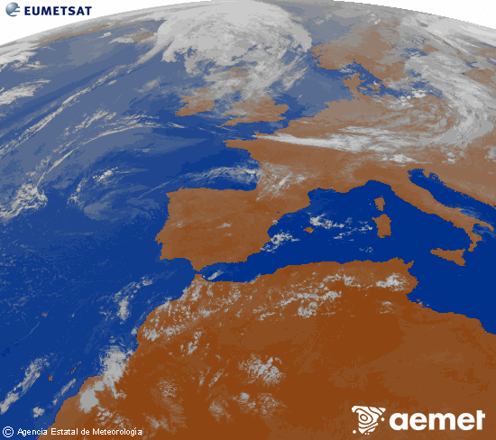 Imatge de la zona d'Europa i Nord d'�frica del canal infraroig del sat�l�lit Meteosat operacional en 0�N 0�W, processada per a donar-li color.&nbsp;dijous, 23 de juliol  2026 00:00