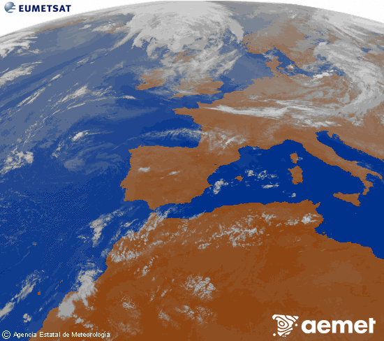 Imatge de la zona d'Europa i Nord d'�frica del canal infraroig del sat�l�lit Meteosat operacional en 0�N 0�W, processada per a donar-li color.&nbsp;dijous, 23 de juliol  2026 01:00
