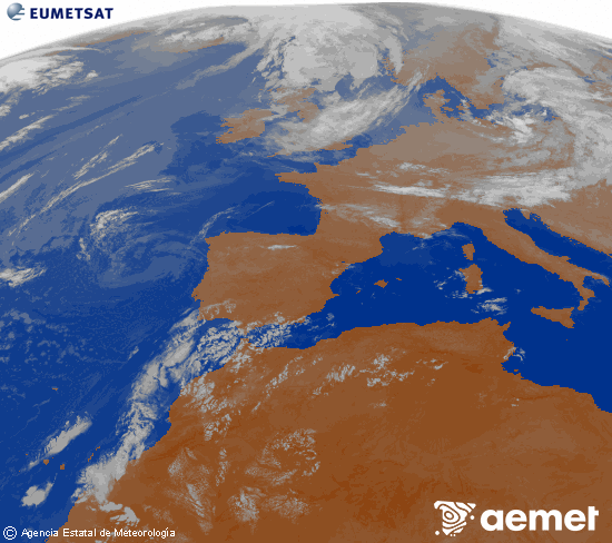 Imatge de la zona d'Europa i Nord d'�frica del canal infraroig del sat�l�lit Meteosat operacional en 0�N 0�W, processada per a donar-li color.&nbsp;dijous, 23 de juliol  2026 05:00