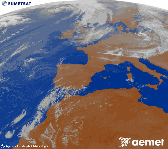 Imatge de la zona d'Europa i Nord d'�frica del canal infraroig del sat�l�lit Meteosat operacional en 0�N 0�W, processada per a donar-li color.&nbsp;dijous, 23 de juliol  2026 07:00