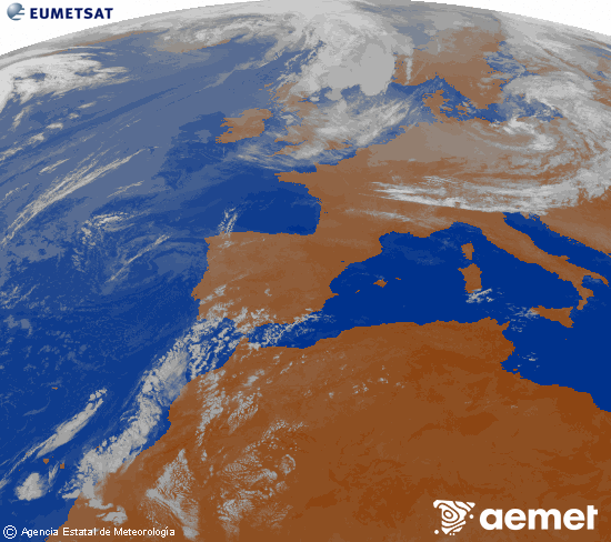 Imatge de la zona d'Europa i Nord d'�frica del canal infraroig del sat�l�lit Meteosat operacional en 0�N 0�W, processada per a donar-li color.&nbsp;dijous, 23 de juliol  2026 08:00