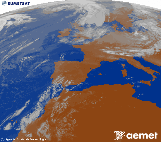 Imatge de la zona d'Europa i Nord d'�frica del canal infraroig del sat�l�lit Meteosat operacional en 0�N 0�W, processada per a donar-li color.&nbsp;dijous, 23 de juliol  2026 09:00