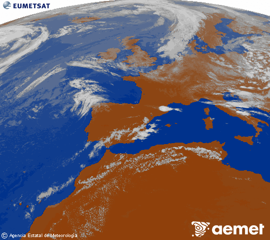 Imagen de la zona de Europa y Norte de �frica del canal infrarrojo del sat�lite Meteosat operacional en 0�N 0�W, procesada para darle color.&nbsp;jeudi, 23 juillet  2026 18:00