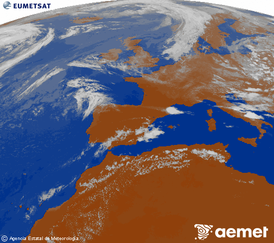 Imagen de la zona de Europa y Norte de �frica del canal infrarrojo del sat�lite Meteosat operacional en 0�N 0�W, procesada para darle color.&nbsp;jeudi, 23 juillet  2026 19:00