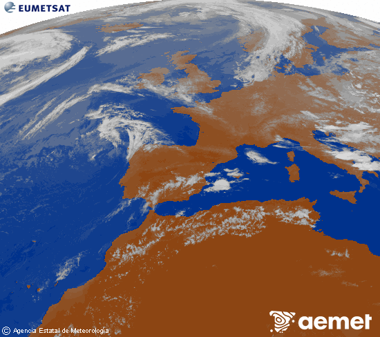 Imagen de la zona de Europa y Norte de �frica del canal infrarrojo del sat�lite Meteosat operacional en 0�N 0�W, procesada para darle color.&nbsp;jeudi, 23 juillet  2026 21:00