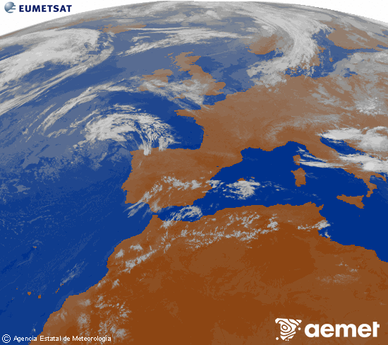Imagen de la zona de Europa y Norte de �frica del canal infrarrojo del sat�lite Meteosat operacional en 0�N 0�W, procesada para darle color.&nbsp;vendredi, 24 juillet  2026 00:00